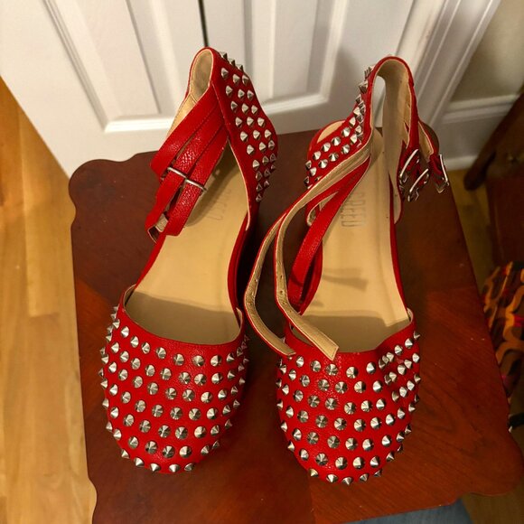 Ego & Greed Red Spiked Sandals - Picture 1 of 6